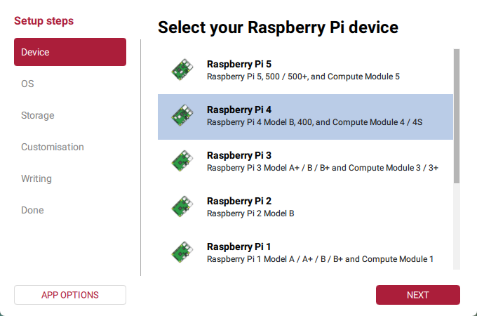 Select Raspberry Pi device