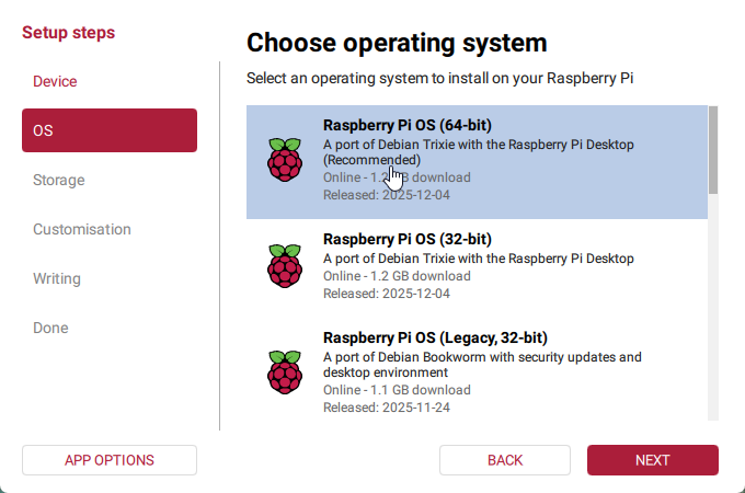 Select operating system