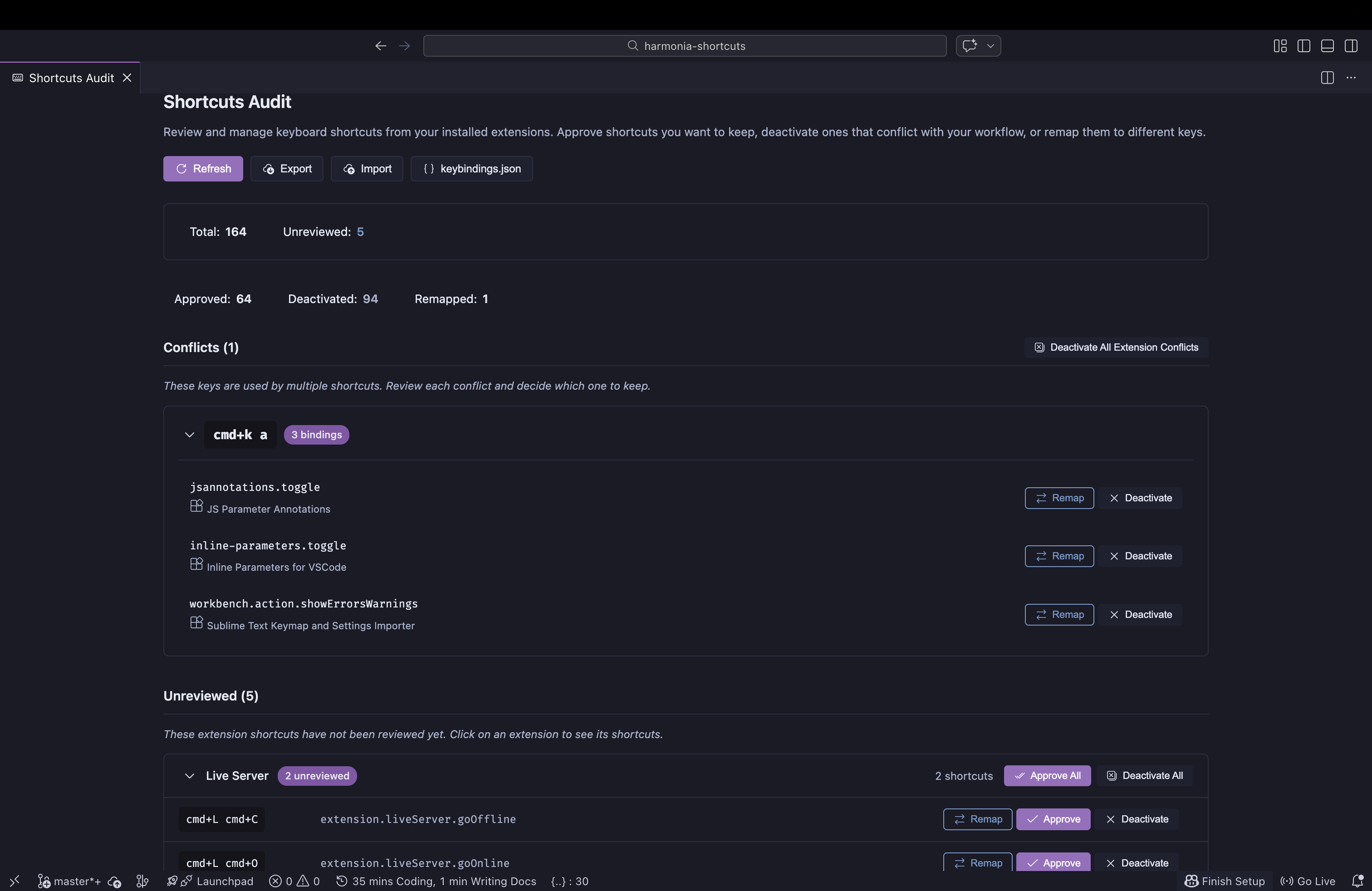Shortcuts Audit